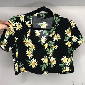 Cropped Collared Button Down - Floral